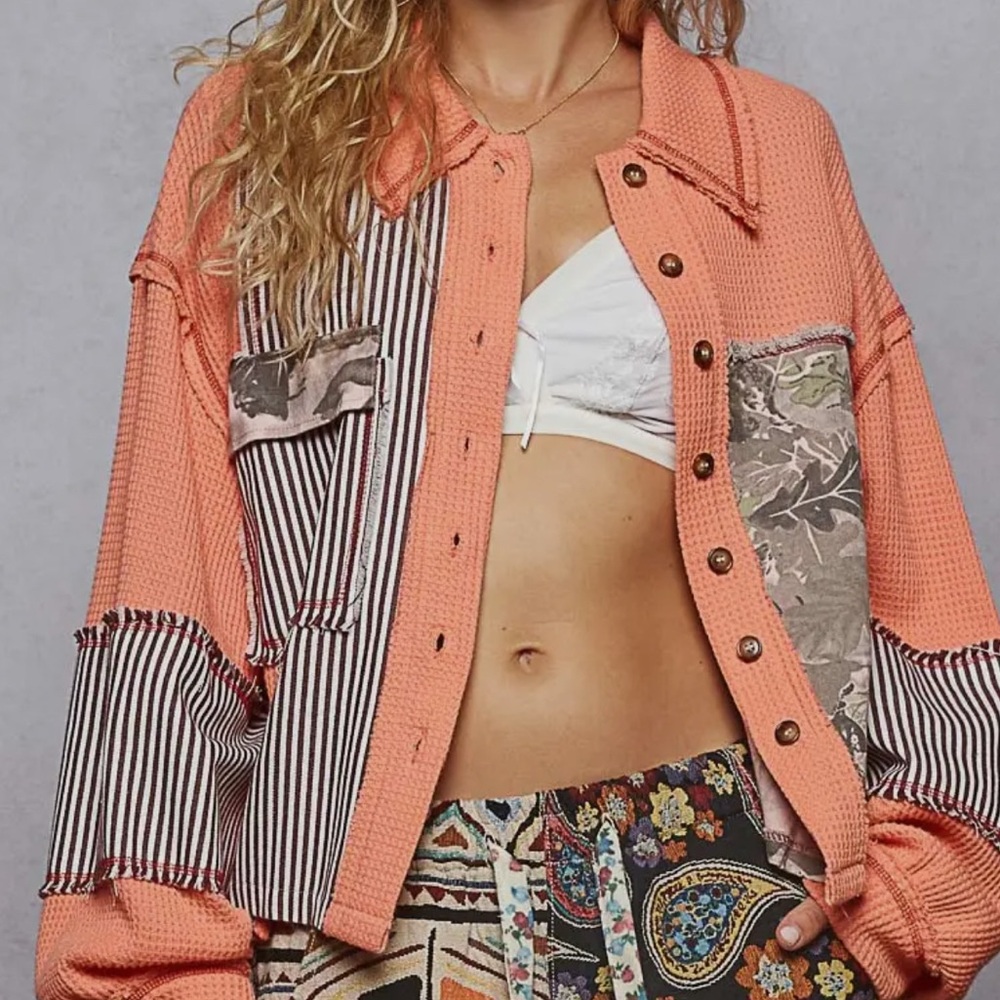 New POL 48hr pricing : “HELLO Sunshine”
a Coral Patchwork Button Shirt/Jacket.